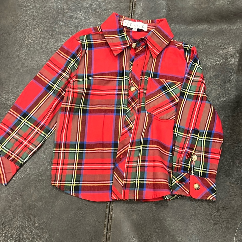 Holiday Plaid Boys Christmas Shirt.